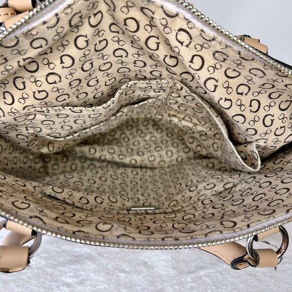 GUESS WHITE & TAN DOUBLE HANDLE HANDBAG SHOULDER PURSE - Picture 10 of 11